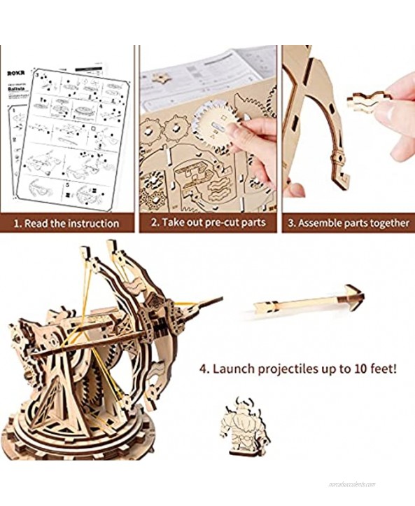 ROKR 3D Wooden Puzzles for Adults DIY Wooden Ballista Launcher Toys Building Model Kits STEM Projects Toys for Boys Girls
