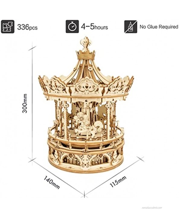 ROKR 3D Wooden Puzzles Music Box DIY Model Building Kit Mechanical Merry-go-Round Exquisite Display Gifts for Teens Man Woman Family