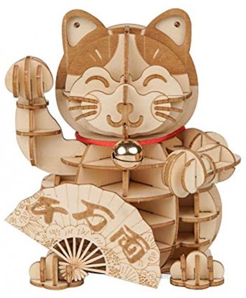 Rolife 3D Wooden Puzzle Lucky Cat -72pcs Japanese Maneki Neko Welcome Display Greeting for Blessing Good Fortune Building Toys Gift for Kids Grown-upsPlutus Cat