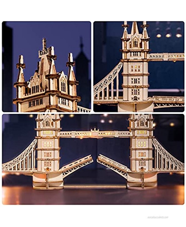 Rolife 3D Wooden Puzzles London Tower Bridge for Adults & Kids -113P Pieces 3D Puzzle Architecture Model Kits with LED Desk Decor Gift for Teens Adults