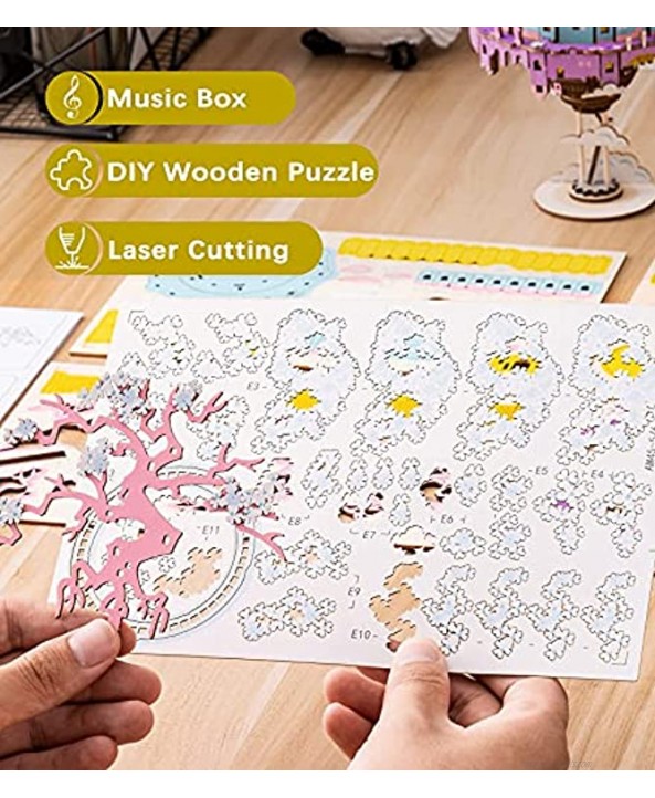 RoWood DIY Music Box Building Kits 3D Wooden Puzzle Best Gift for Aults & Teens City in The Sky 192 PCS
