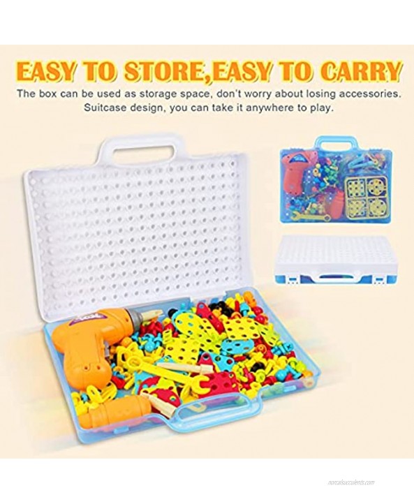 Stem Toys for 2 3 4 5 6 Year Old 257 Pcs Toy Drill for Kids Creative Mosaic Drill Set Electric Drill Puzzle Toys 3D Construction Engineering Building Blocks for Boys Girls