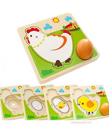 TKmom Wooden Layered Toddler Puzzle Ages 2-4 Chick Growth Farm Animal Puzzle Safariology Life of a Chick Montessori Early Educational Toy for Toddler Xmas Birthday Gift