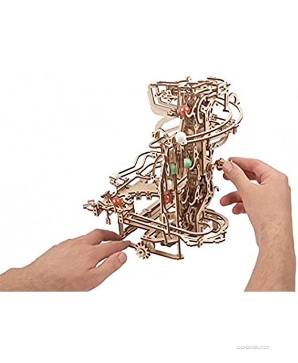 UGEARS 3D Puzzle Marble Run Chain Creative 3D Wooden Puzzles for Adults with Rubber Band Motor Marble Run Chain Wood Model Kit Unique Wooden Puzzle 3D Puzzles for Adults and Kids Building Kit