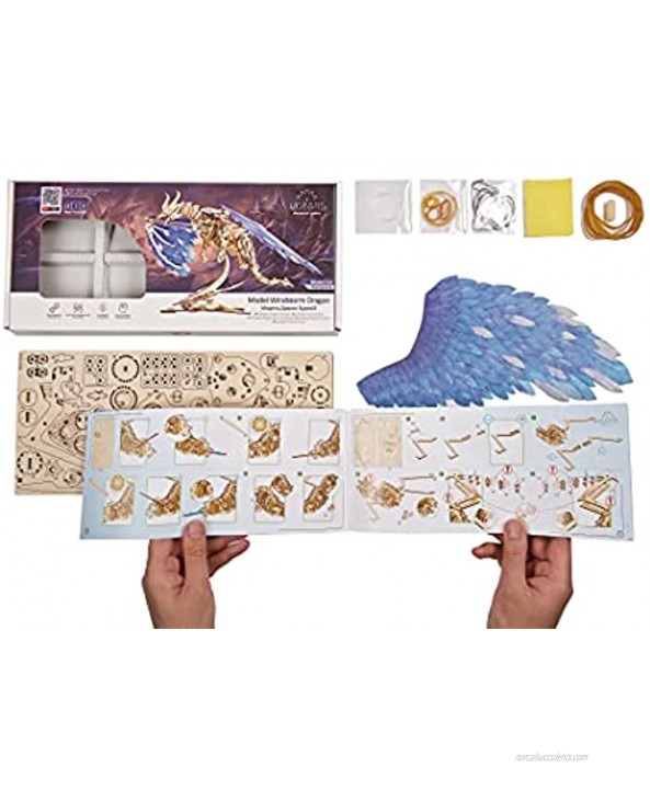 UGEARS Windstorm Dragon 3D Puzzle Self-Assembly 3D Wooden Puzzles for Adults and Kids Realistic 3D Dragon Puzzle Wood Model Kit with Rubber Band Motor Laser-Cut Wooden Puzzle Mechanical Toy