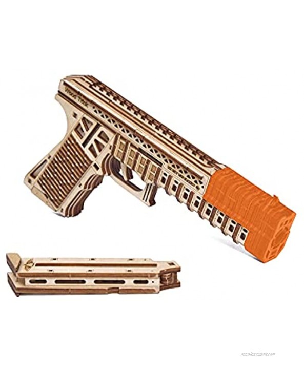 Wood Trick Defenders Gun 3D Wooden Puzzles for Adults and Kids to Build Shoots up to 13 ft 2 Clips 9x5 in Wooden Model Kits for Adults and Kids 14+