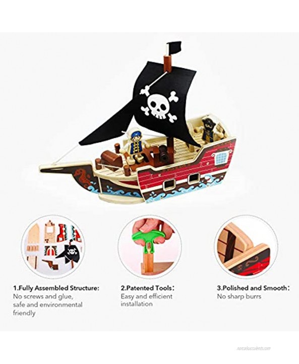 Wooden Pirate Ship Toy 31pcs Building Playset Model Ships for Kids Creative Building Toys Wood Craft Kits for Children Who Like Adventures Birthday for Kids Ages 3+ Years
