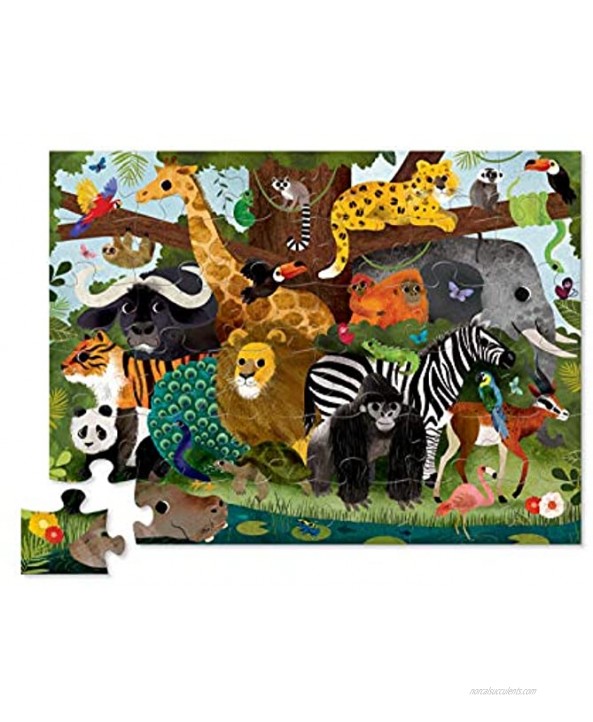 Crocodile Creek Jungle Friends 36 Piece Jigsaw Floor Puzzle with Heavy-Duty Box for Storage Large 20 x 27 Completed Size Designed for Kids Ages 3 Years and up Green 4076-3