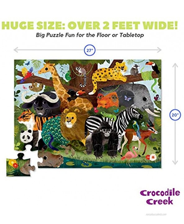Crocodile Creek Jungle Friends 36 Piece Jigsaw Floor Puzzle with Heavy-Duty Box for Storage Large 20 x 27 Completed Size Designed for Kids Ages 3 Years and up Green 4076-3