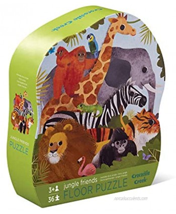 Crocodile Creek Jungle Friends 36 Piece Jigsaw Floor Puzzle with Heavy-Duty Box for Storage Large 20" x 27" Completed Size Designed for Kids Ages 3 Years and up Green 4076-3