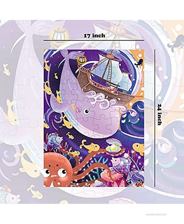 Floor Puzzle for Kid Ages 3-5 Ocean World Jumbo Puzzle for Preschool Kid 48 Pieces Jigsaw Puzzle for Toddler Marine Animals Learning Educational Toy Game for Kid Birthday Gift for Children Room Decor