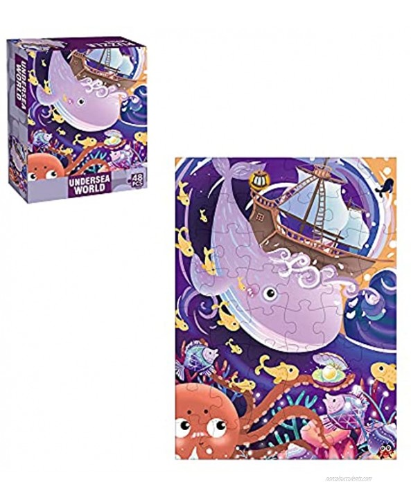Floor Puzzle for Kid Ages 3-5 Ocean World Jumbo Puzzle for Preschool Kid 48 Pieces Jigsaw Puzzle for Toddler Marine Animals Learning Educational Toy Game for Kid Birthday Gift for Children Room Decor