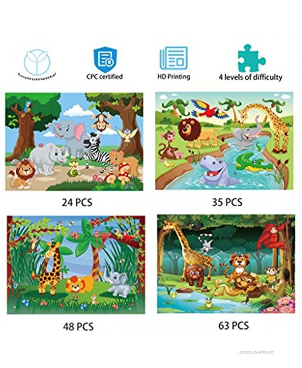 Floor Puzzles for Kids Ages 4-8-10 by Foson-4 Pack 24pc+35pc+48pc+63pc -Forest Animal Level Up Preschool Kids Puzzles for Boys and Girls-Gift for Children- Disassembled Type