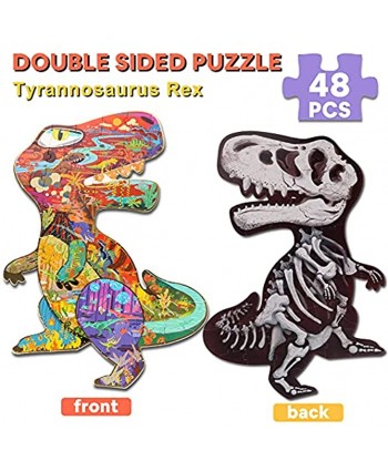 Kids Puzzles for Ages 4-10 HAS 48 PCS Double-Sided Dinosaur Floor Puzzles Unique Large Pieces Irregular Shape Jigsaw Puzzle for ChildrenT-Rex