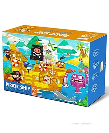 Kingwora Floor Puzzles for Kids Ages 3-5 Pirate Ship Floor Puzzle for Kids Ages 4-8 Pirate Floor Puzzle That Makes Children Obsessed with Learning Educational Toy Gift,48 Pcs,31.3 X 23.2 in