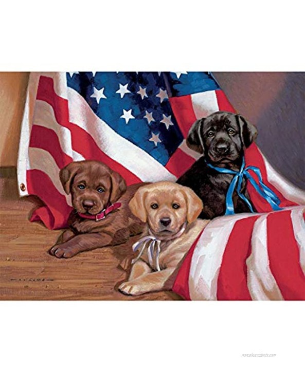 LANG 500 Piece Puzzle -American Puppy Artwork by Jim Lamb Linen Finish 24” x 18” Completed