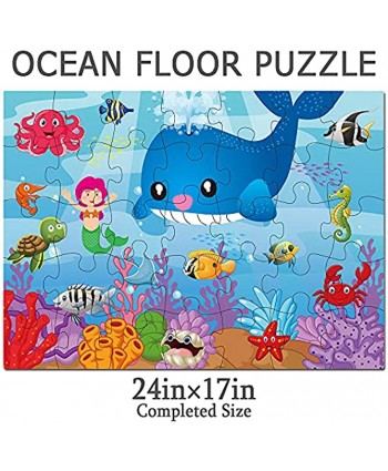 Ocean World Floor Puzzles for Kids Ages 3-5，35 Pieces Mermaid Jumbo Toddler Jigsaw Puzzle Ages 4-8，Preschool Learning Toys for Children Box Gift Girls Boys