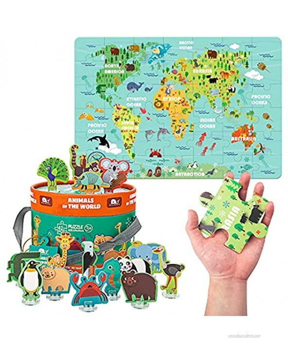 World map Puzzle Animal of The Colorful Floor Puzzle and Grown Up Puzzles for Kids Age 3 Raising Children Recognition & Memory Skill Practice42Pcs,Large size2.3x1.6Feet
