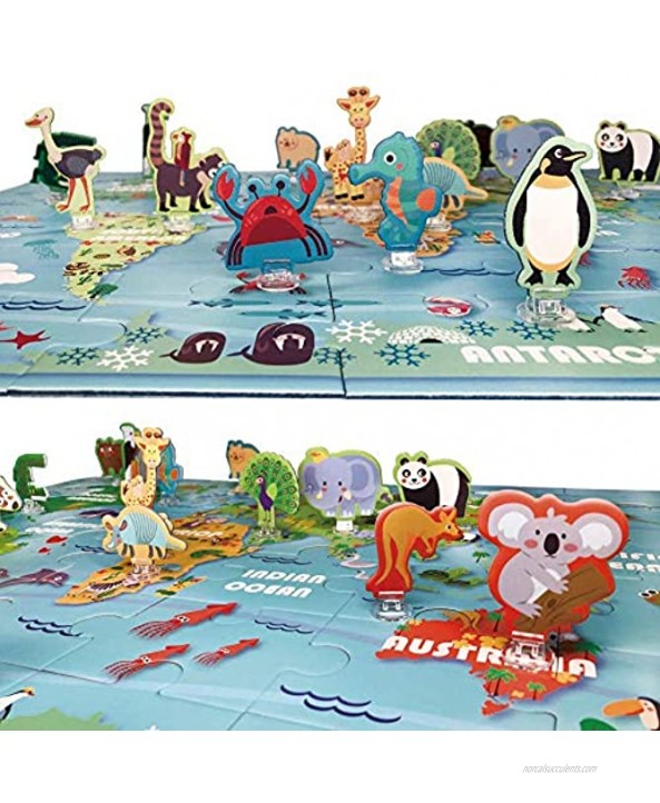 World map Puzzle Animal of The Colorful Floor Puzzle and Grown Up Puzzles for Kids Age 3 Raising Children Recognition & Memory Skill Practice42Pcs,Large size2.3x1.6Feet