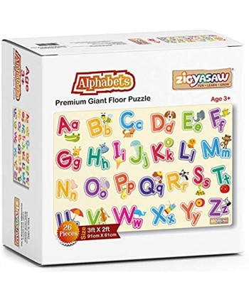 ZiGYASAW Alphabets Giant Jumbo Jigsaw Floor Puzzle Wipe-Clean Surface Teaches Alphabets 26 Pieces 24” L x 36” W Great Gift for Girls and Boys Best for 3,4,5,6,7,8 Year Olds and Up