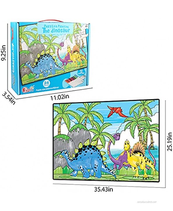 ZILEMOPO Kids Dinosaur Painting Preschool Educational Learning Toys Puzzles for Kids Ages 3-8 24 Piece Jumbo Floor Puzzle for Toddlers 3-5 Years Old Large size2.1x2.9 Feet