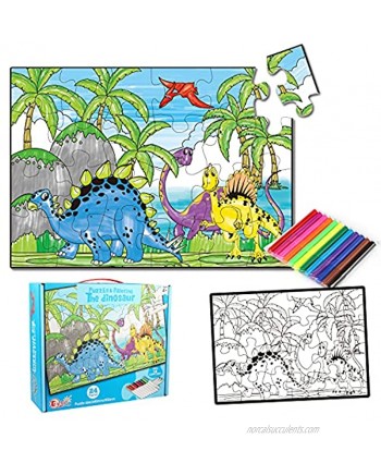 ZILEMOPO Kids Dinosaur Painting Preschool Educational Learning Toys Puzzles for Kids Ages 3-8 24 Piece Jumbo Floor Puzzle for Toddlers 3-5 Years Old Large size2.1x2.9 Feet