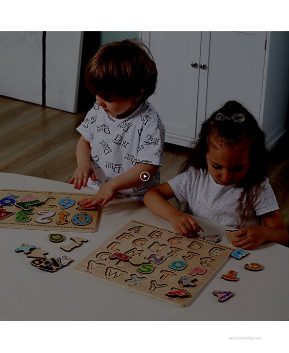 2 Pack Wooden Puzzles for Toddlers 2 3 5 Years Old ABC Animal Alphabet Puzzle and Number Puzzles for Kids Educational Learning Toys for Boys and Grils
