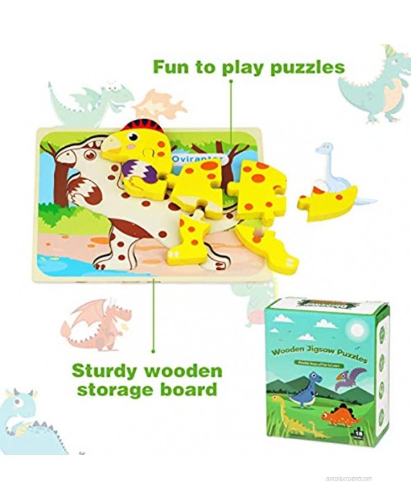 Aitbay Toddler Puzzles 6 Pack Dinosaur Wooden Puzzle for Toddler Kids 3 Year Old Educational Toys for Preschool Kindergarten Boys and Girls