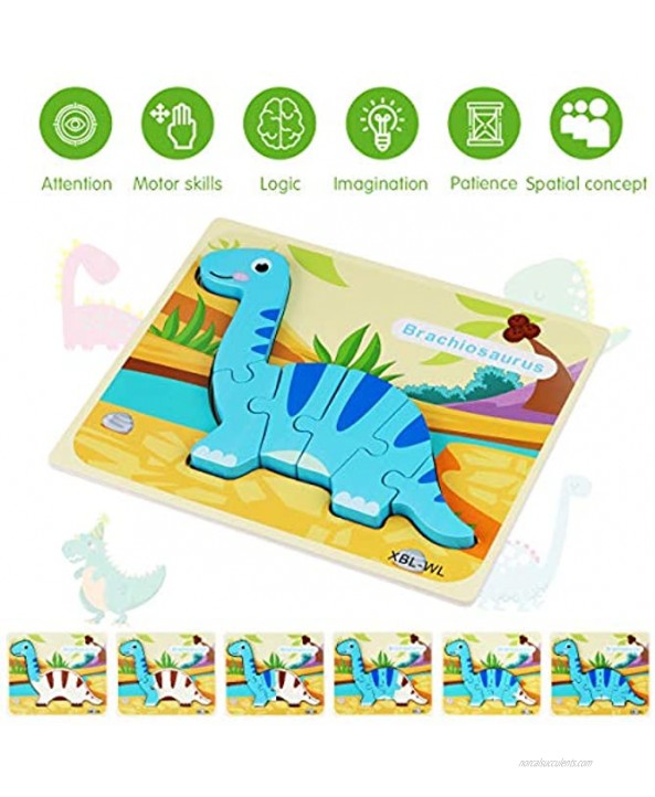 Aitbay Toddler Puzzles 6 Pack Dinosaur Wooden Puzzle for Toddler Kids 3 Year Old Educational Toys for Preschool Kindergarten Boys and Girls