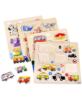 Anniston Kids Toys Cartoon Animal Car Wooden Peg Puzzles Board Toddler Preschool Educational Toy Puzzles & Magic Cubes for Children Toddlers Boys Girls Ocean Animal
