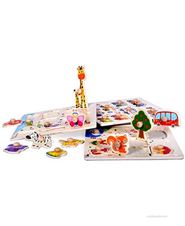 Anniston Kids Toys Cartoon Animal Car Wooden Peg Puzzles Board Toddler Preschool Educational Toy Puzzles & Magic Cubes for Children Toddlers Boys Girls Ocean Animal