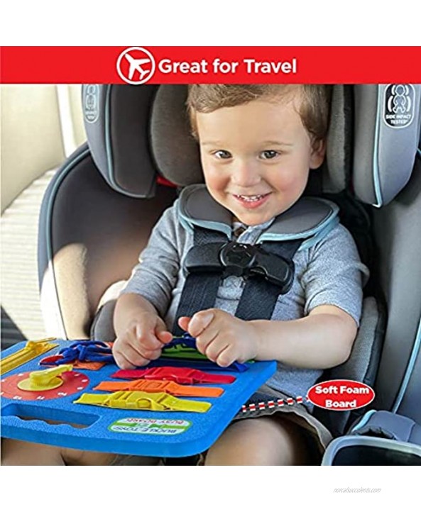 Buckle Toy Busy Board Montessori Learning Toy for Toddlers Develop Fine Motor Skills Teach Telling Time Learn to Tie Shoes Easy Travel Toy Blue