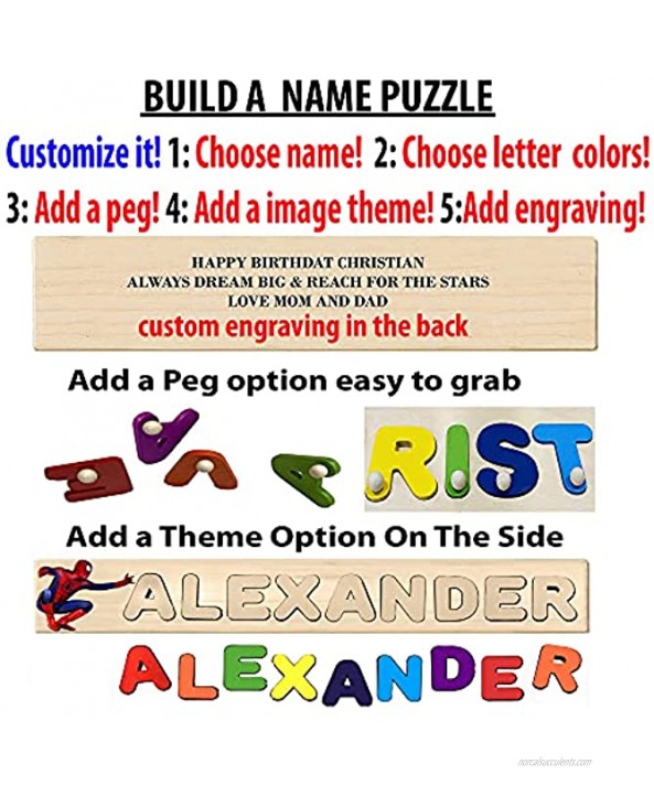 Build a Name Puzzle Learn-Play & Decor for Kids Room Includes Engraving Message Handmade Wooden Personalized Name Puzzle for Kids Educational Learning Toy Made in U.S.A