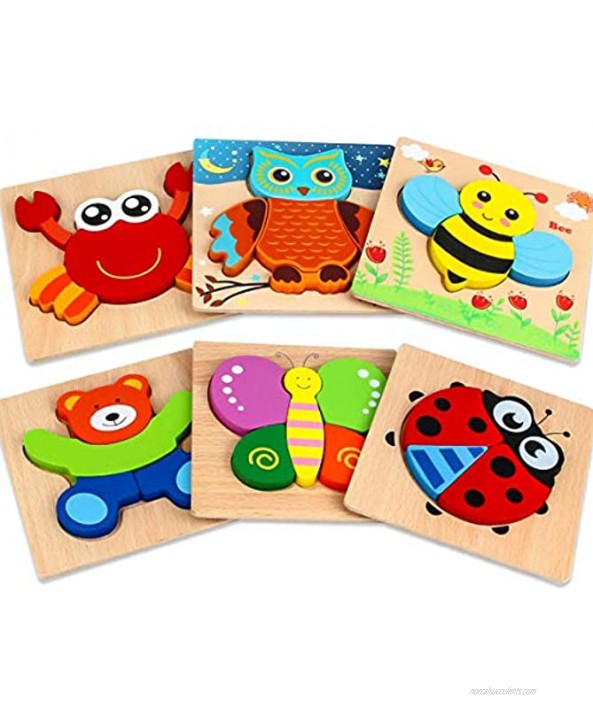 Dreampark Wooden Jigsaw Puzzles 6 Pack Animal Puzzles for Toddlers Kids 1 2 3 Years Old Educational Toys for Boys and Girls