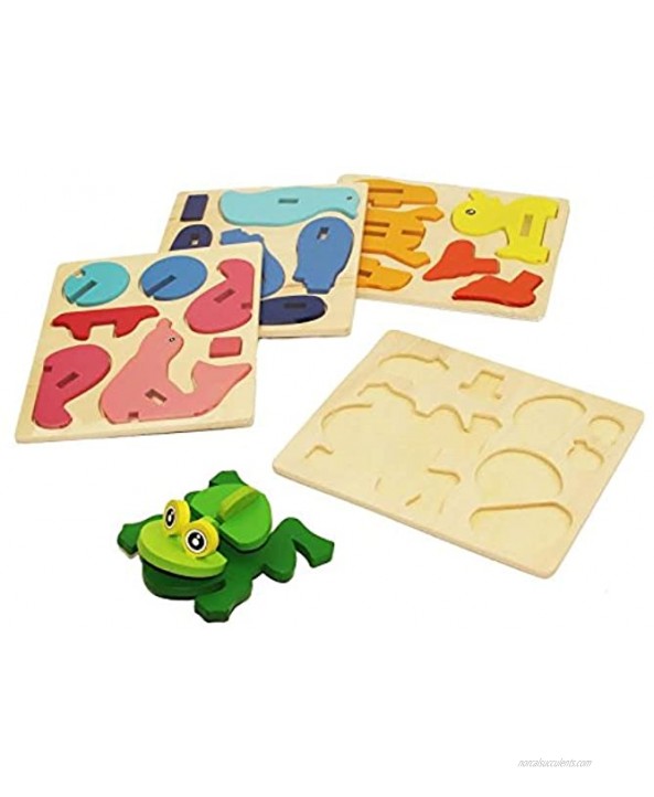 Educational 3D DIY Wooden Toy | 4 Pack Puzzle Assemble Your Own Sea Animals for Toddlers and Kids. Fun Shapes and Colors.