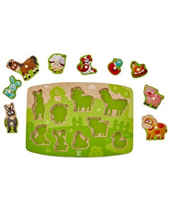 Hape Farmyard Peg Puzzle | 10 Piece Wooden Animal Peg Jigsaw Puzzle Game Learning Toy for Toddlers Multicolor 5'' x 2''