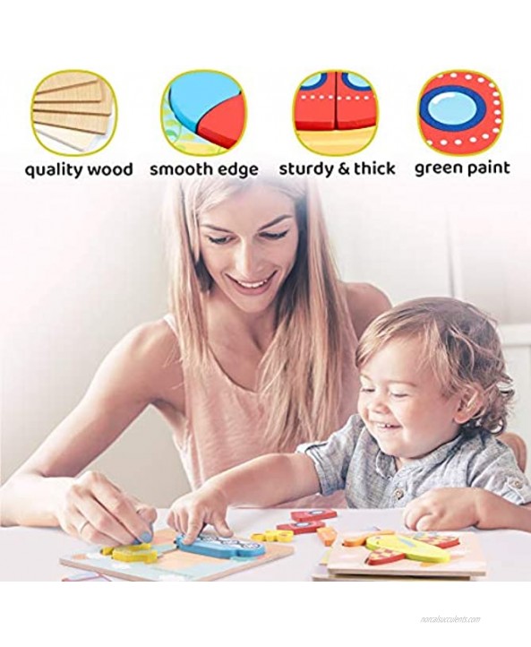 JOYOOSS Wooden Puzzles for Toddlers Jigsaw Puzzle Board Boys & Girls Educational Wooden Toys with Storage Bag Transportation & Alphabet 5 Pack