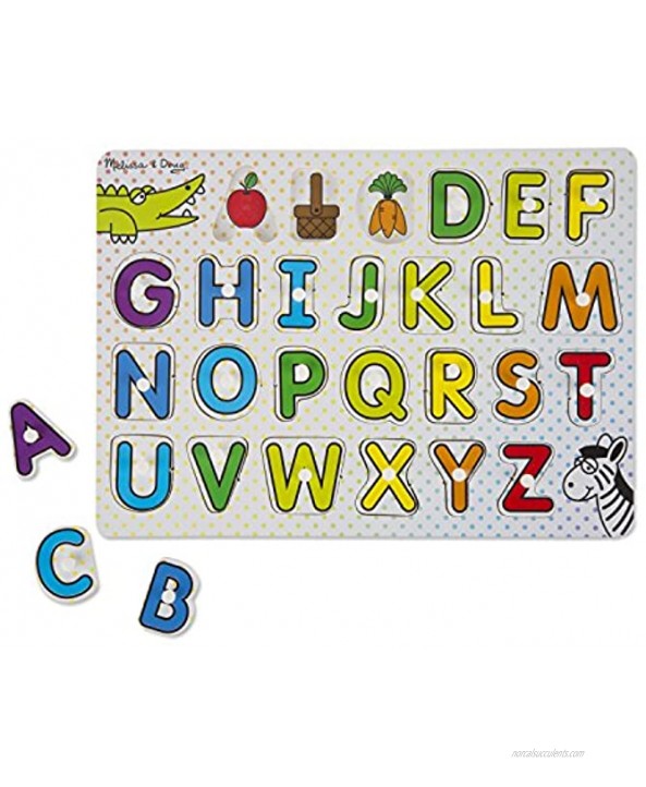 Melissa & Doug ABCs and 123s Wooden Peg Puzzles Set With Puzzle Keeper Stretchy Cover