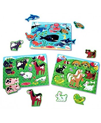 Melissa & Doug Peg Puzzles Set Farm Animals Pets Ocean 3 Peg Puzzles Best for 2 3 and 4 Year Olds & Disney Classics Alphabet Wooden Peg Puzzle 26 Pieces Best for 3 4 5 Year Olds and Up