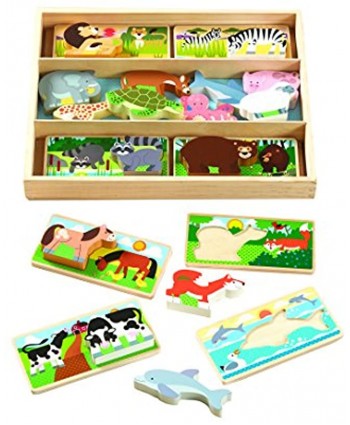 Melissa & Doug Wooden Animal Picture Puzzle Boards With Chunky Wooden Animal Play Pieces 24 pcs