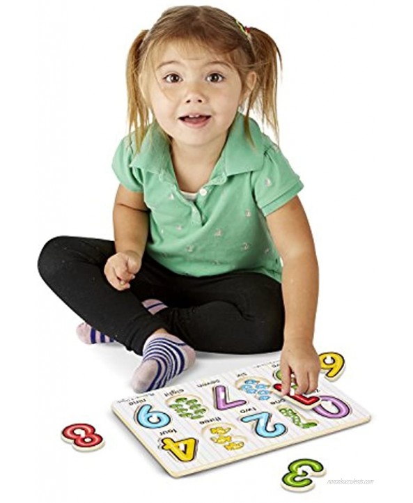 Melissa & Doug Wooden Peg Puzzle 6 Pack Numbers Letters Animals Vehicles & Dust! Sweep! Mop! Frustration Free Packaging,Multicolor