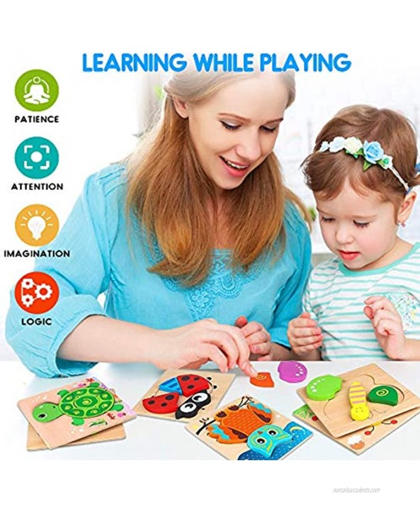 NIYIKOW Wooden Toddler Puzzles Toy Gift Set 6 Pack Animal Puzzles for Toddlers Kids 1-3 Years Old Learning Educational 6 Animal Shape Jigsaw
