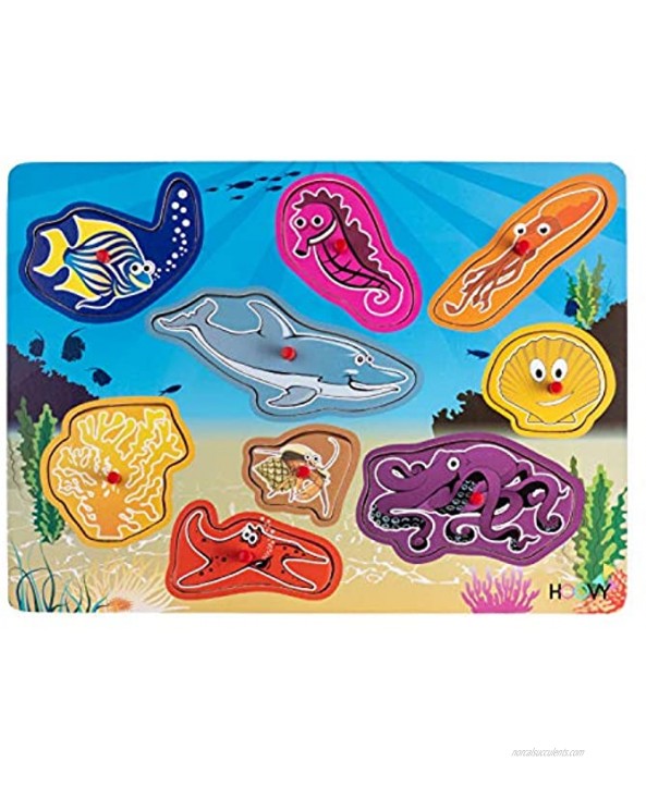 Premium Baby Peg Puzzle 3-in-1 Set 3 Different Themed Educational Knob Puzzles for Boy & Girl Toddlers Bonus: Storage Rack Sea Creatures Vehicles Dinosaur's