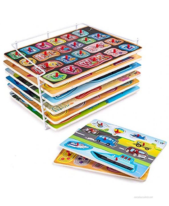 Premium Baby Peg Puzzle 6-in-1 Set by Hoovy 6 Different Unisex Themed Educational Knob Puzzles for Boy & Girl Toddlers First Edition