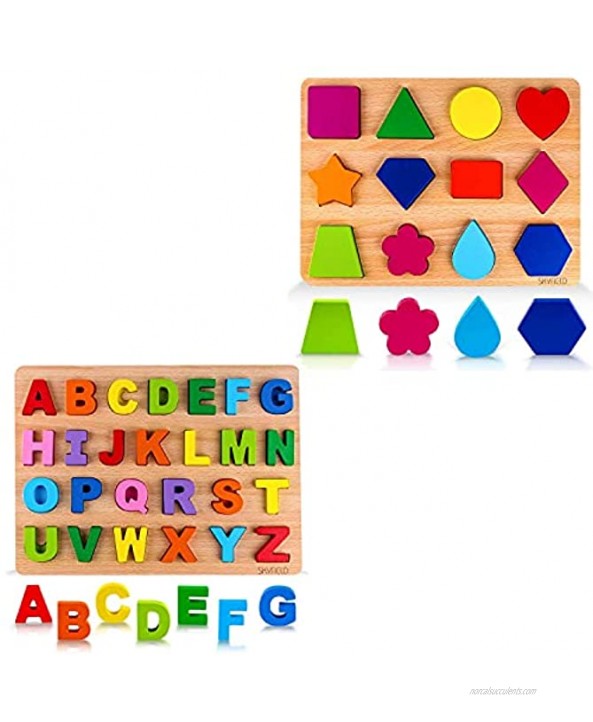SKYFIELD Top Toys for 2 3 4 5 6 Years Old Boys &Girls Early Educational Toy Set Wooden Shape Letter Puzzles for Toddlers Aged 2 3 4 5 6 and Up Birthday Gift