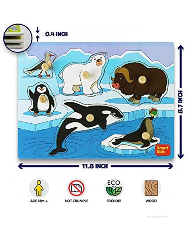 Smart Kids Service Wooden Puzzles for Toddlers Toddler Puzzles Set Arctic Animals Wooden peg Puzzles for Kids Jumbo knob Puzzle Gift Box