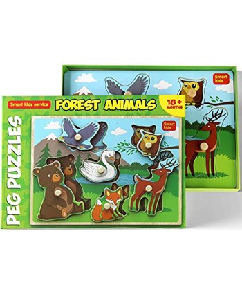 Smart Kids Wooden Puzzles for Toddlers – Toddler Puzzles Set Forest Animals Thick Wooden Construction with Big knobs and Hard Box – 6 pcs.