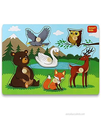 Smart Kids Wooden Puzzles for Toddlers – Toddler Puzzles Set Forest Animals Thick Wooden Construction with Big knobs and Hard Box – 6 pcs.