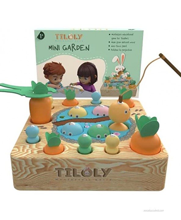 Tiloly Montessori Wooden Toy for 1 Year Old & Up Magnetic Fishing Game Montessori Toy for 2 Year Old Carrot Toy Helps Develop Motor Skills 20 Pieces