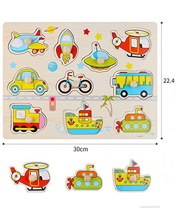 Wondertoys 4 Pcs Wooden Peg Puzzles Set for Toddlers Alphabet ABC Number Animals and Vehicles Learning Puzzles Board for Kids Preschool Educational Peg Puzzles Activity Toys Gift for Boy Girl